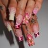 image:imageBABALAL Press On Nails Long Square Fake Nails Purple Ombre With 3d Floral amp Polka Dot Glossy Full Cover Glue On Nails For Women And Girls 24PcsbbfnH010