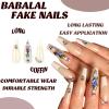 image:imageBABALAL Press On Nails Long Square Fake Nails Purple Ombre With 3d Floral amp Polka Dot Glossy Full Cover Glue On Nails For Women And Girls 24PcsbbfnH035