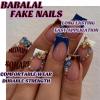 image:imageBABALAL Press On Nails Long Square Fake Nails Purple Ombre With 3d Floral amp Polka Dot Glossy Full Cover Glue On Nails For Women And Girls 24PcsbbfnH001