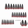 image:imageBABALAL Press On Nails Long Stiletto Fake Nails Black Glossy with 3D Rhinestone Crystal Design Gothic Punk Glue On Nails for Women and Girls 24PcsNq203darkred