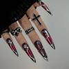 image:imageBABALAL Press On Nails Long Stiletto Fake Nails Black Glossy with 3D Rhinestone Crystal Design Gothic Punk Glue On Nails for Women and Girls 24PcsNq201black