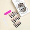 image:imageBABALAL Press On Nails Long Stiletto Fake Nails Black Glossy with 3D Rhinestone Crystal Design Gothic Punk Glue On Nails for Women and Girls 24PcsNq209black