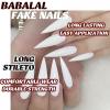 image:imageBABALAL Press On Nails Long Stiletto Fake Nails Black Glossy with 3D Rhinestone Crystal Design Gothic Punk Glue On Nails for Women and Girls 24PcsNq207white