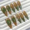 image:imageBABALAL Press On Nails Long Stiletto Fake Nails Black Glossy with 3D Rhinestone Crystal Design Gothic Punk Glue On Nails for Women and Girls 24PcsNq203green
