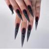 image:imageBABALAL Press On Nails Long Stiletto Fake Nails Black Glossy with 3D Rhinestone Crystal Design Gothic Punk Glue On Nails for Women and Girls 24PcsNq216black