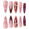 image:imageBABALAL Press On Nails Long Stiletto Fake Nails Black Gothic With Silver Chain amp Pink Bow Y2k Full Cover Glue On Nails For Women And Girls 24Pcs XL Custom ReusableBNV101redgold