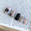 image:imageBABALAL Press On Nails Long Stiletto Fake Nails Black Gothic With Silver Chain amp Pink Bow Y2k Full Cover Glue On Nails For Women And Girls 24Pcs XL Custom ReusableBNV103