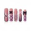 image:imageBABALAL Press On Nails Long Stiletto Fake Nails Black Gothic With Silver Chain amp Pink Bow Y2k Full Cover Glue On Nails For Women And Girls 24Pcs XL Custom ReusableBNV101bp