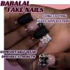 image:imageBABALAL Press On Nails Long Stiletto Fake Nails Black Gothic With Silver Chain amp Pink Bow Y2k Full Cover Glue On Nails For Women And Girls 24Pcs XL Custom ReusableBNV103