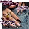 image:imageBABALAL Press On Nails Long Stiletto Fake Nails Black Gothic With Silver Chain amp Pink Bow Y2k Full Cover Glue On Nails For Women And Girls 24Pcs XL Custom ReusableBNV112