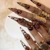 image:imageBABALAL Press On Nails Long Stiletto Fake Nails Black Gothic With Silver Chain amp Pink Bow Y2k Full Cover Glue On Nails For Women And Girls 24Pcs XL Custom ReusableBNV101gold