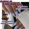 image:imageBABALAL Press On Nails Medium Almond Fake Nails Baby Blue Solid Color Glossy Simple Aesthetic Glue On Nails for Women and Girls 24PcsBFNZ00901