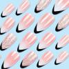 image:imageBABALAL Press On Nails Medium Almond Fake Nails Black Lace Bow with Pearl Charm Glossy Gothic Bridal Y2k Glue On Nails for Women and Girls 24Pcs ReusableBNE208