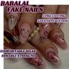 image:imageBABALAL Press On Nails Medium Almond Fake Nails Black Lace Bow with Pearl Charm Glossy Gothic Bridal Y2k Glue On Nails for Women and Girls 24Pcs ReusableBNE209