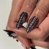 image:imageBABALAL Press On Nails Medium Almond Fake Nails Black Lace Bow with Pearl Charm Glossy Gothic Bridal Y2k Glue On Nails for Women and Girls 24Pcs ReusableBNE20001