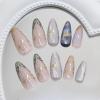 image:imageBABALAL Press On Nails Medium Almond Fake Nails Pink Rose Floral with Cat Eye Bow Accents Glossy Romantic Glue On Nails for Women and Girls 24Pcs ReusableBNKA12