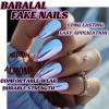 image:imageBABALAL Press On Nails Medium Almond Fake Nails Pink Rose Floral with Cat Eye Bow Accents Glossy Romantic Glue On Nails for Women and Girls 24Pcs ReusableBNKA17