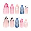 image:imageBABALAL Press On Nails Medium Almond Fake Nails Pink Rose Floral with Cat Eye Bow Accents Glossy Romantic Glue On Nails for Women and Girls 24Pcs ReusableBNKA04