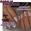 image:imageBABALAL Press On Nails Medium Almond Fake Nails Pink Rose Floral with Cat Eye Bow Accents Glossy Romantic Glue On Nails for Women and Girls 24Pcs ReusableBNKA0703