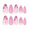 image:imageBABALAL Press On Nails Medium Almond Fake Nails Pink Rose Floral with Cat Eye Bow Accents Glossy Romantic Glue On Nails for Women and Girls 24Pcs ReusableBNKA01pink