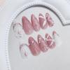 image:imageBABALAL Press On Nails Medium Almond Fake Nails Pink Rose Floral with Cat Eye Bow Accents Glossy Romantic Glue On Nails for Women and Girls 24Pcs ReusableBNKA15