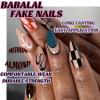 image:imageBABALAL Press On Nails Medium Almond Fake Nails Pink Rose Floral with Cat Eye Bow Accents Glossy Romantic Glue On Nails for Women and Girls 24Pcs ReusableBNKA07