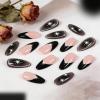 image:imageBABALAL Press On Nails Medium Almond Fake Nails Pink Rose Floral with Cat Eye Bow Accents Glossy Romantic Glue On Nails for Women and Girls 24Pcs ReusableBNKA03