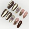 image:imageBABALAL Press On Nails Medium Almond Fake Nails Pink Rose Floral with Cat Eye Bow Accents Glossy Romantic Glue On Nails for Women and Girls 24Pcs ReusableBNKA0701