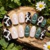 image:imageBABALAL Press On Nails Medium Almond Fake Nails Pink Rose Floral with Cat Eye Bow Accents Glossy Romantic Glue On Nails for Women and Girls 24Pcs ReusableBNKA07cow