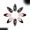 image:imageBABALAL Press On Nails Medium Almond Fake Nails Pink Rose Floral with Cat Eye Bow Accents Glossy Romantic Glue On Nails for Women and Girls 24Pcs ReusableBNKA03