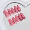image:imageBABALAL Press On Nails Medium Almond Fake Nails Pink Rose Floral with Cat Eye Bow Accents Glossy Romantic Glue On Nails for Women and Girls 24Pcs ReusableBNKA05pink