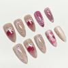 image:imageBABALAL Press On Nails Medium Almond Fake Nails Pink Rose Floral with Cat Eye Bow Accents Glossy Romantic Glue On Nails for Women and Girls 24Pcs ReusableBNKA0702