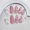 image:imageBABALAL Press On Nails Medium Almond Fake Nails Pink Rose Floral with Cat Eye Bow Accents Glossy Romantic Glue On Nails for Women and Girls 24Pcs ReusableBNKA15