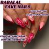 image:imageBABALAL Press On Nails Medium Almond Fake Nails Pink Rose Floral with Cat Eye Bow Accents Glossy Romantic Glue On Nails for Women and Girls 24Pcs ReusableBNKA10