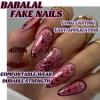 image:imageBABALAL Press On Nails Medium Almond Fake Nails Pink Rose Floral with Cat Eye Bow Accents Glossy Romantic Glue On Nails for Women and Girls 24Pcs ReusableBNKA05pink
