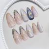 image:imageBABALAL Press On Nails Medium Almond Fake Nails Pink Rose Floral with Cat Eye Bow Accents Glossy Romantic Glue On Nails for Women and Girls 24Pcs ReusableBNKA12