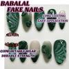 image:imageBABALAL Press On Nails Medium Almond Fake Nails Pink Rose Floral with Cat Eye Bow Accents Glossy Romantic Glue On Nails for Women and Girls 24Pcs ReusableBNKA04green