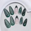 image:imageBABALAL Press On Nails Medium Almond Fake Nails Pink Rose Floral with Cat Eye Bow Accents Glossy Romantic Glue On Nails for Women and Girls 24Pcs ReusableBNKA04green