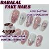 image:imageBABALAL Press On Nails Medium Almond Fake Nails Pink Rose Floral with Cat Eye Bow Accents Glossy Romantic Glue On Nails for Women and Girls 24Pcs ReusableBNKA15
