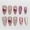 image:imageBABALAL Press On Nails Medium Almond Fake Nails Pink Rose Floral with Cat Eye Bow Accents Glossy Romantic Glue On Nails for Women and Girls 24Pcs ReusableBNKA0702