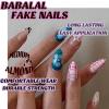 image:imageBABALAL Press On Nails Medium Almond Fake Nails Pink Rose Floral with Cat Eye Bow Accents Glossy Romantic Glue On Nails for Women and Girls 24Pcs ReusableBNKA04