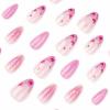 image:imageBABALAL Press On Nails Medium Almond Fake Nails Pink Rose Floral with Cat Eye Bow Accents Glossy Romantic Glue On Nails for Women and Girls 24Pcs ReusableBNKA01pink