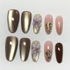image:imageBABALAL Press On Nails Medium Almond Fake Nails Pink Rose Floral with Cat Eye Bow Accents Glossy Romantic Glue On Nails for Women and Girls 24Pcs ReusableBNKA0701