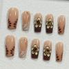 image:imageBABALAL Press On Nails Medium Almond Fake Nails Pink amp Sliver Chrome3D Bow Pearl with Cat Eye Finish Luxury Bling Acrylic Glue On Nails for Women and Girls 24Pcs ReusableFNf404brown