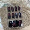 image:imageBABALAL Press On Nails Medium Almond Fake Nails Pink amp Sliver Chrome3D Bow Pearl with Cat Eye Finish Luxury Bling Acrylic Glue On Nails for Women and Girls 24Pcs ReusableFNf403blackred