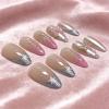 image:imageBABALAL Press On Nails Medium Almond Fake Nails Pink amp Sliver Chrome3D Bow Pearl with Cat Eye Finish Luxury Bling Acrylic Glue On Nails for Women and Girls 24Pcs ReusableFNf40304