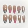 image:imageBABALAL Press On Nails Medium Almond Fake Nails Pink amp Sliver Chrome3D Bow Pearl with Cat Eye Finish Luxury Bling Acrylic Glue On Nails for Women and Girls 24Pcs ReusableFNf40304