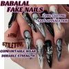 image:imageBABALAL Press On Nails Medium Almond Fake Nails Yellow Blue Snake Print with Ombre Design Y2k Glossy Glue On Nails for Women and Girls 24PcsANE01