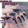 image:imageBABALAL Press On Nails Medium Almond Fake Nails Yellow Blue Snake Print with Ombre Design Y2k Glossy Glue On Nails for Women and Girls 24PcsANE02black