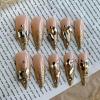 image:imageBABALAL Press On Nails Medium Almond Fake Nails Yellow Blue Snake Print with Ombre Design Y2k Glossy Glue On Nails for Women and Girls 24PcsANE03goldbling